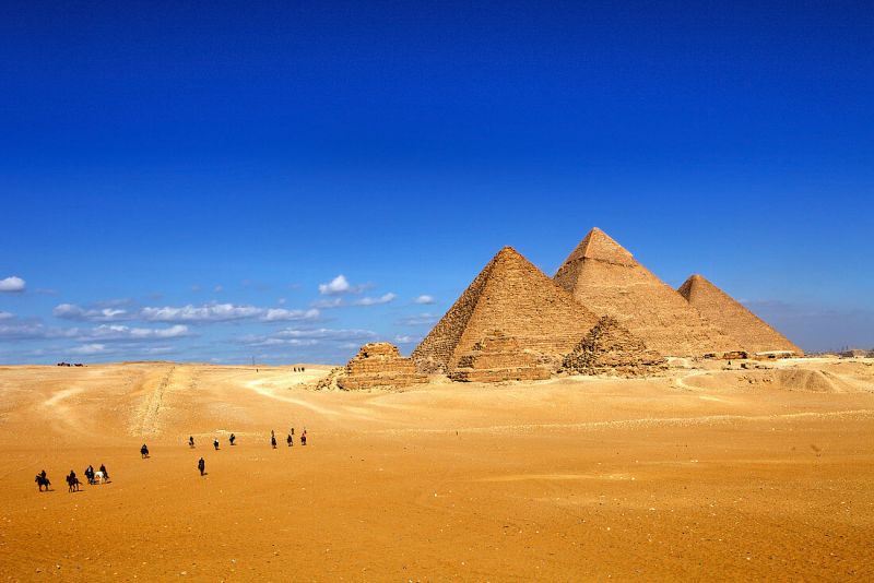 Great Pyramids of Giza featured in the 23 Days Middle East Travel Package: Morocco, Egypt, Jordan, and Dubai.